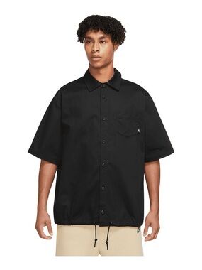 Nike Life Club Button Down Shirt Mens Large Drawstring Black Woven Oxford